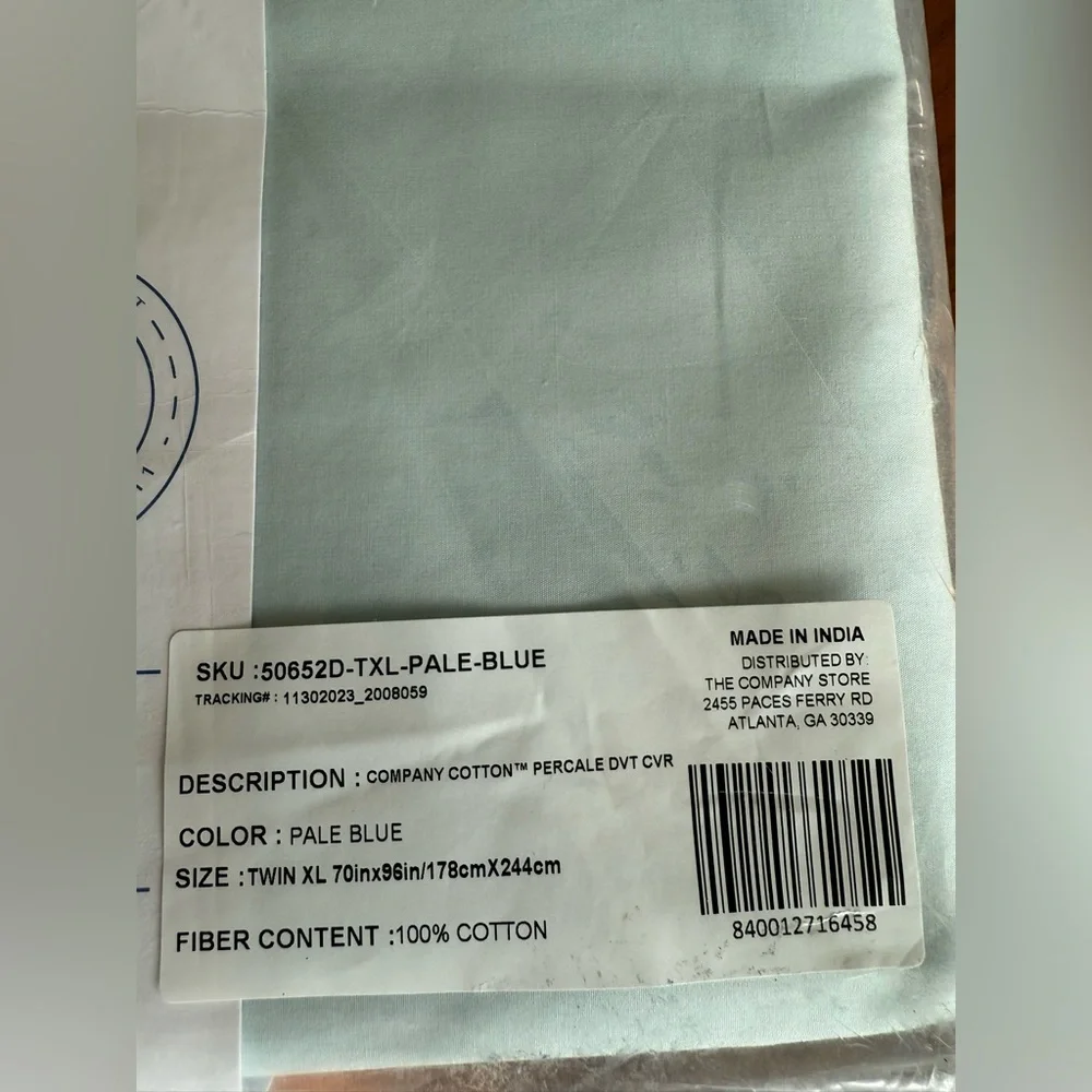 The Company Store Light Blue Cotton Percale Duvet Cover